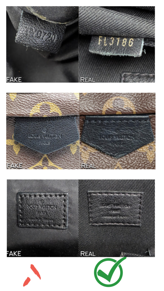 Real and fake image of the Louis Vuitton mini backpack